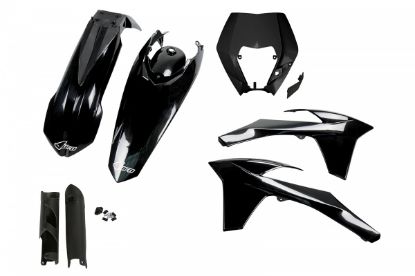 Afbeeldingen van UFO FULL KIT KTM BLACK WITH HEADLIGHT - EXC / EXC-F 2012-2013