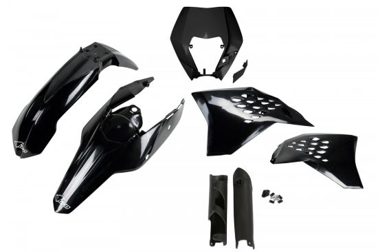 Afbeeldingen van UFO FULL KIT KTM BLACK WITH HEADLIGHT - EXC / EXC-F 2009-2011