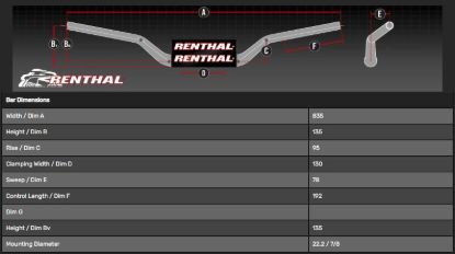 Afbeeldingen van RENTHAL HANDLEBAR 22MM BLACK-PADDED 613 ENDURO HIGH 613-01-BLK