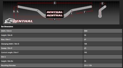 Afbeeldingen van RENTHAL HANDLEBAR 22MM RED-PADDED 722 CR HIGH/RICKY JOHNSON 722-01-RD